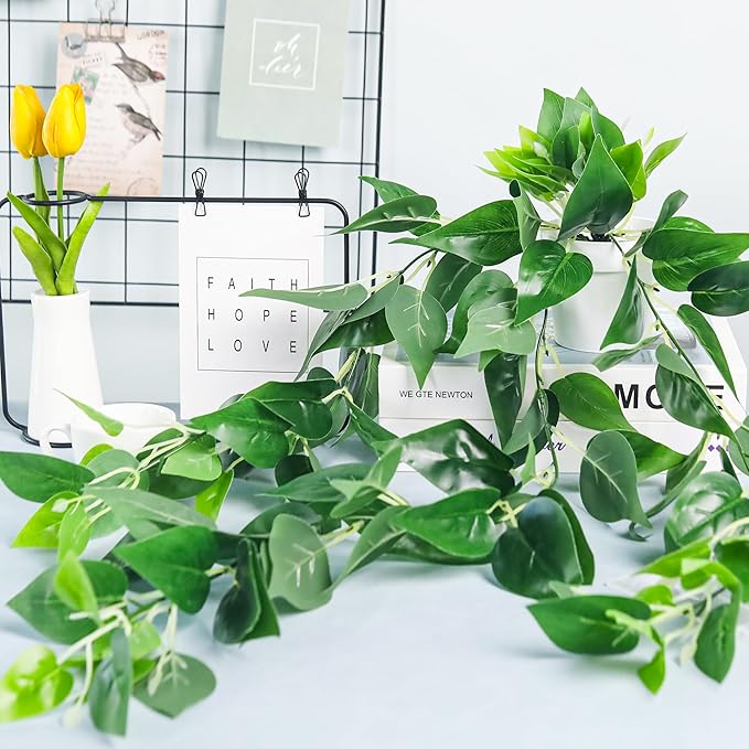 Der Rose 2Pcs Fake Plants Artificial Potted Faux Hanging Ivy Vines Plants Indoor for Home Bathroom Shelf Wall Bookshelf Decor