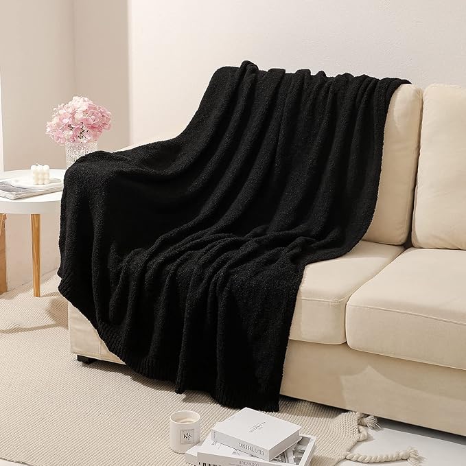 bearberry Super Soft Fluffy Throw Blanket Lightweight Cozy Warm Bed Blankets for Couch Bed Sofa All Season (Black, 60”x80”)