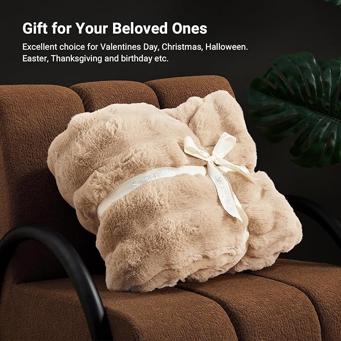 SAPHREAS Faux Fur Throw Blanket for Couch, Fluffy Fuzzy Bubble Blanket for Sofa Bed Living Room, Decor Soft Cozy Gifts for Women Men, 50x60” Khaki