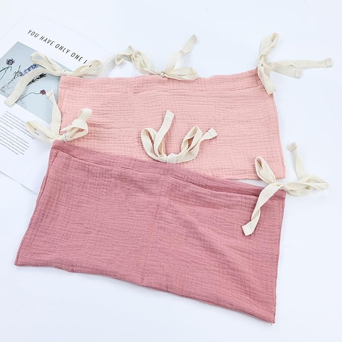 Cinaci 2pcs Cotton Pram Stroller Caddy Baby Crib Hanging Organizers Storage Pockets Nappy Diaper Bags Bedside Pockets for Milk Bottle/Soothing Toys/Wipes (Pink Set)