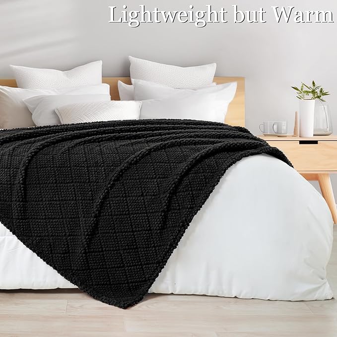 Whale Flotilla Fuzzy Fleece King Size Blanket for Bed, Soft Fluffy Jacquard Waffle Blankets for All Season, Lightweight and Warm, 90x104 Inch, Black