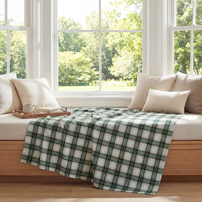 Horaldaily Green Light Coffee Farmhouse Plaid Spring Decorative Blanket Throw, Rustic Soft Lightweight Blanket for Couch Sofa Bed Lounging Decoration, Ideal Gifts for Kids Adults Self, 50x60