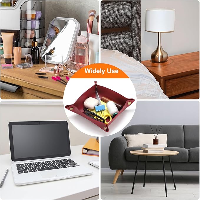 HARFINGTON 4pcs PU Leather Valet Tray Unisex Folding Small Catchall Tray Portable Entryway Table Tray Nightstand Bedside Desk Tray for Key Wallet Watch Coin Jewelry Dice, Yellow