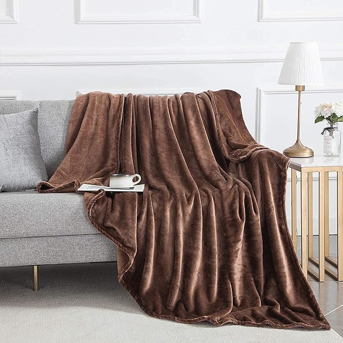 MOONLIGHT20015 Silk Touch Warm Fleece Throw Blankets - 400 GSM Throws for Sofa Fluffy Blanket Bed Throw for Bedroom, Couch, Travel (Coffee, King 108" x 90")