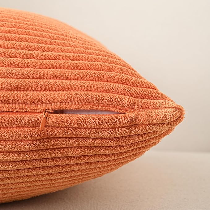 Volcanics Set of 4 Fall Orange Corduroy Decorative Throw Pillow Covers 20x20 Inch, Modern Yellow Green Gradient Couch Pillow Covers, Rustic Western Striped Cushion Covers for Bed Sofa Living Room