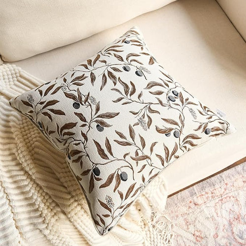 Alerfa Beige Floral Throw Pillow Cover 20 x 20 Inch Sqaure Luxury Decorative Pillow Cover for Couch Living Room Bedroom
