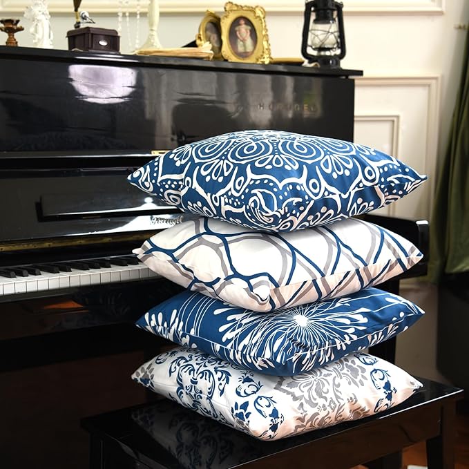 Coliuso Decorative Throw Pillow Covers 20x20 Set of 4, Modern Simple Square Pillow Case Cushion Cover for Sofa Couch Farmhouse Living Room (Blue, 20"x20")