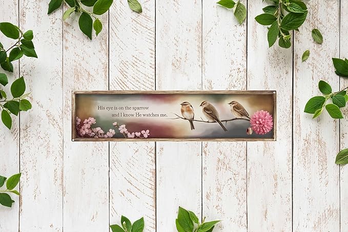 His Eye Is On The Sparrow Metal Sign 4x16in Inspirational Scripture Plaque for Christian Home Wall Gift