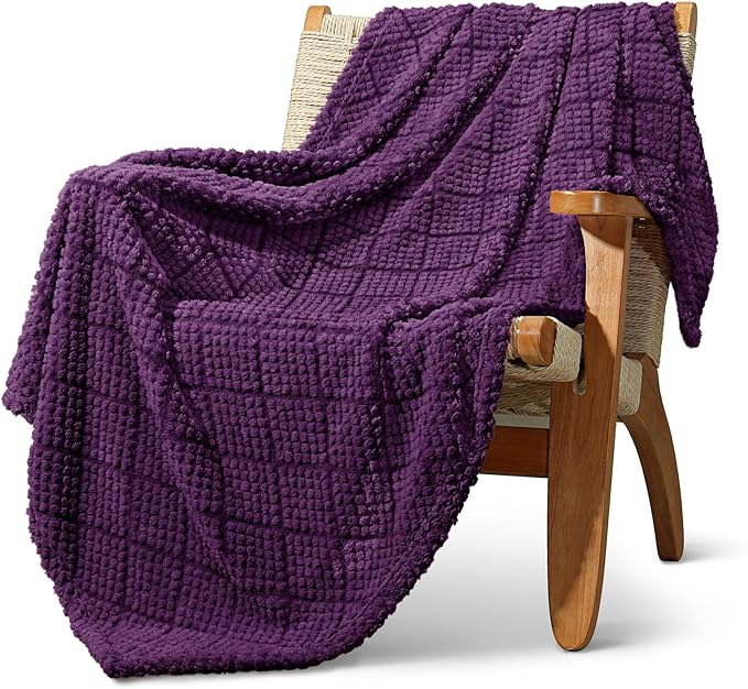 Whale Flotilla Fuzzy Fleece Throw Blanket for Couch, Bed, Soft Fluffy Jacquard Waffle Blankets for All Season, Lightweight and Warm, 50x60 Inch, Purple