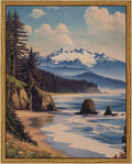 InSimSea Framed Canvas Wall Art, Vintage National Park Art for Living Room Hallway Shelf, 10x8in, Olympic Coastal Landscape Painting, Rustic Cozy Mid Century Small Nature Decor