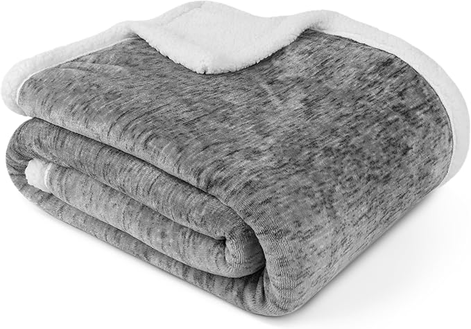 Premium Sherpa Melange Throw Blanket for Twin Bed, Couch, Sofa by Pavilia | Soft, Fluffy, Plush, Warm, Cozy | Charcoal Gray Lightweight Microfiber, Modern Luxury Reversible TV Blanket | 60 x 80 Inches