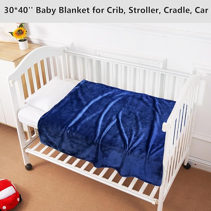 Lukeight Baby Blanket Fleece Toddler Blankets for Boys and Girls, Soft Cozy Fluffy Small Baby Newborn Blankets for Crib, Stroller, Travel and Bed (Navy, 30x40 Inches)