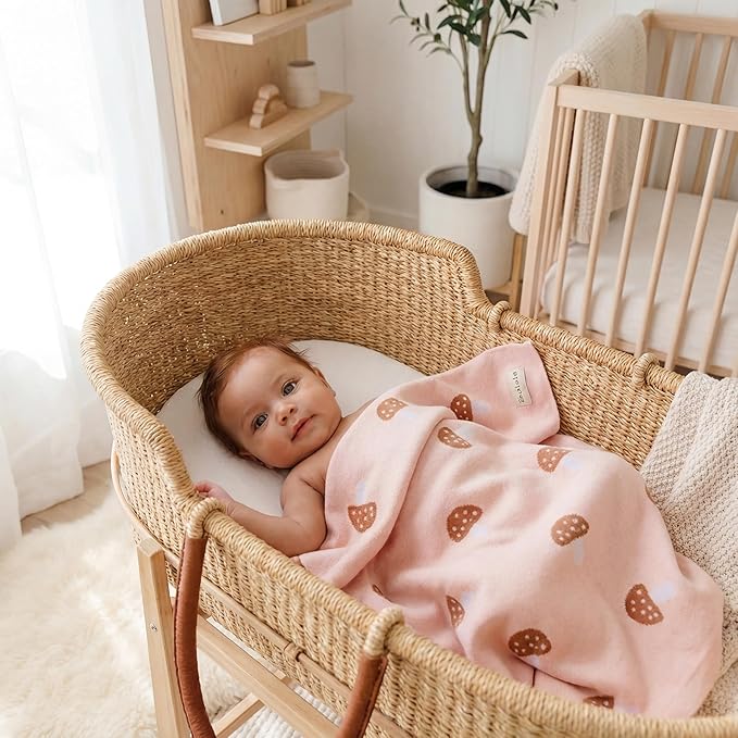 Swaddle Blanket for Girls 100% Cotton Buttery Soft Cozy Receiving Swaddle Crib Stroller Blanket for Shower Gift Registry for Newborns, Infants, Toddlers (Mushroom - Pink)