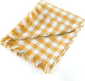 100% Cotton Throw Blanket Plaid Soft Lightweight Cozy Farmhouse Tassels Summer Thin Breathable Throws for Couch Sofa Bed (60" × 80" Yellow)