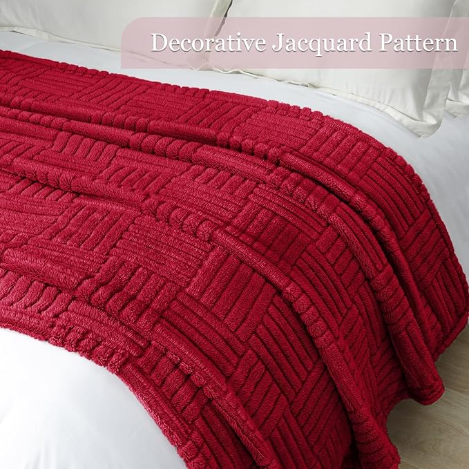Whale Flotilla Lightweight Fleece Queen Size Blanket for Bed, Fuzzy Soft Blankets with Decorative Jacquard Pattern for All Season, Warm and Fluffy, 90x90 Inch, Red