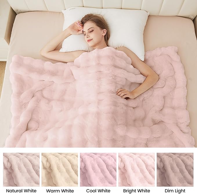 Pink Fluffy Double Sided Blanket for Couch Living Room Faux Fur 50x60 Fuzzy Throw No Shed Blanket for Bed Soft Furry Bed Cozy Comforter Home Decor Gifts 860 GSM