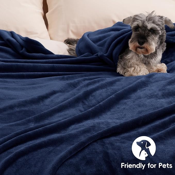 PHF Ultra Soft Fleece Blanket Queen Size, No Shed No Pilling Luxury Plush Cozy 300GSM Lightweight Blanket for Bed, Couch, Chair, Sofa Suitable for All Season, 90" x 90", Navy Blue
