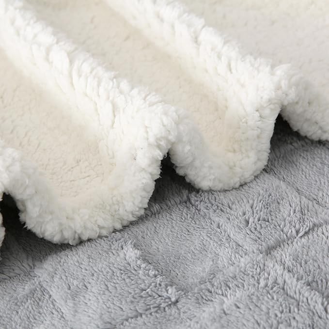 Sherpa Throw Blanket for Couch, Flannel Cozy Soft Thick Blanket for Bed - Fleece, Light Grey, 60x80 Inches