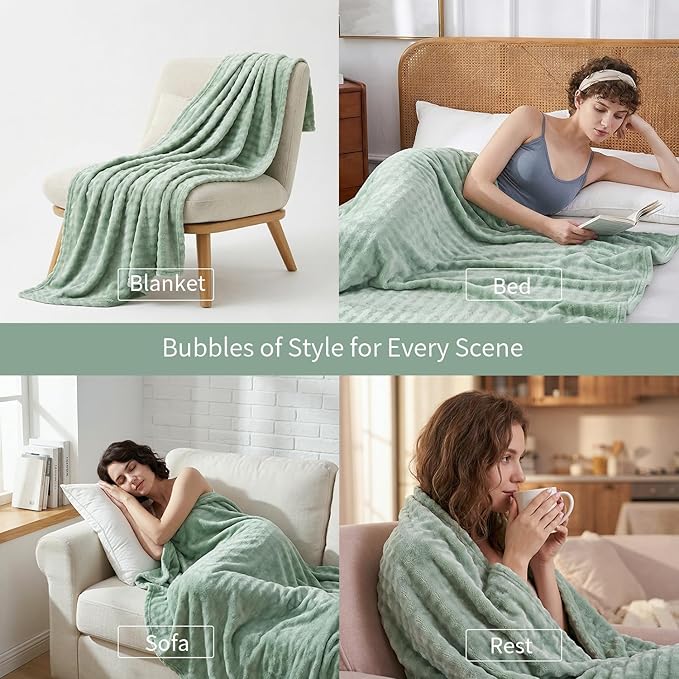 Fluffy 3D Bubble Throw Blanket for Couch & Bed – Cozy Soft Fleece Blankets for Women & Girls – Warm Lightweight Fuzzy Throw (50x60) – Machine Washable Gifts