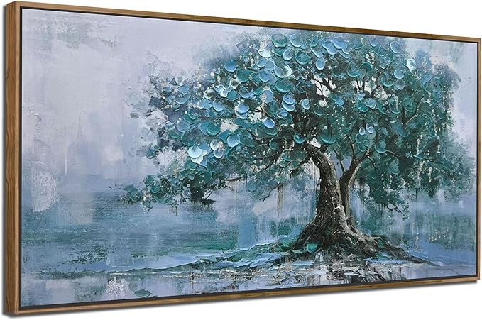 Ardemy Extra Large Framed Tree Canvas Wall Art for Living Room, Teal Tree of Life Landscape Bedroom Picture Wall Decor, Nature Painting Artwork for Wall Home Office Dining Room Kitchen 58"x29"