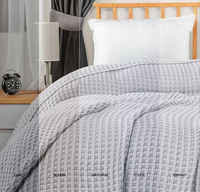 Utopia Bedding Silver 100% Cotton Waffle Blanket 300 GSM [Queen - 90x90 Inch] Soft Lightweight Breathable Bed Blanket for All Season