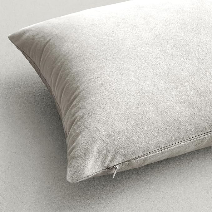 MIULEE 24x24 Inch Euro Sham Velvet Pillow Covers, Set of 2 Large Square Decorative Pillows -Greyish White Super Soft for King Bed, Sofa, Couch, Accent Chairs with Hidden Zipper