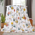 Floral Flower Throw Blanket Bee Flannel Fleece Throw Blanket Botanical Plant Cozy Fuzzy Plush Throw Blankets for Bed Chair Couch 50" X 60"