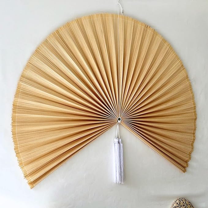 ChumDecor Fan Wall Decor, Japanese Giant Fan, Large Bamboo Fan Wall Art For Boho Hanging Headboard, Decorative Folding Fans For Over Bed, Asia Trending (Ivory 60 inch)