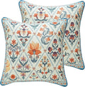 ISAENNE Design Square Linen Throw Pillow Covers 18"x18" Pack of 2, Blue Floral Country Cushion Covers with Colorful Wildflower Pattern Decor Pillowcases for Bed,Living Room,Outdoor,Car