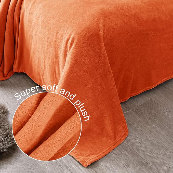 Exclusivo Mezcla Fleece Blanket Twin Size for Bed, Super Soft and Warm, All Season, Cozy, Plush, Lightweight, 60x80 Inches Burnt Orange
