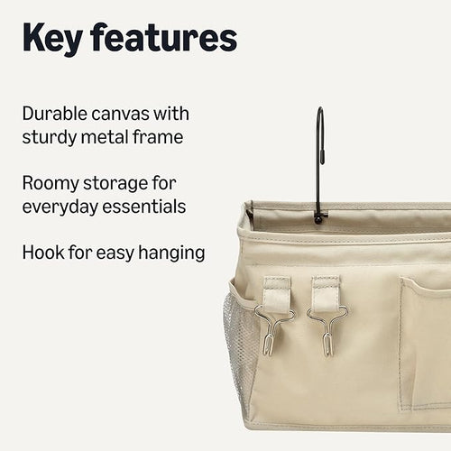 Amazon Basics Bedside Caddy Hanging Storage Organizer for Phone and Bedside Essentials, 4.72 x 14.57 x 7.87 in, Dark Grey Linen