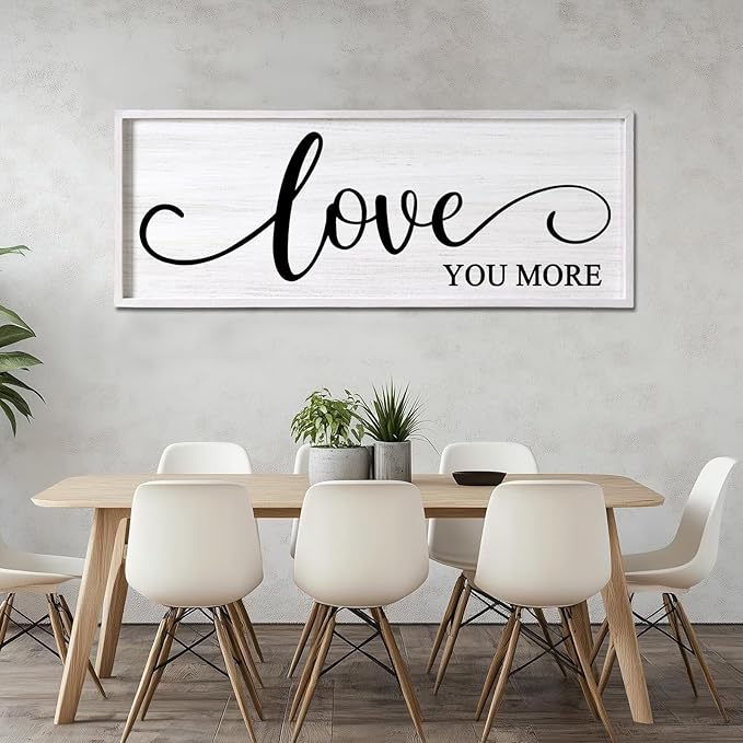 Love You More Decorative Rustic Sign & Plaque Framed Wall Art for Couples, 40''×15'' Vintage Cottagecore Wooden Horizontal Love Quote Home Decor Above Bed for Living Room, Farmhouse Wedding Gift