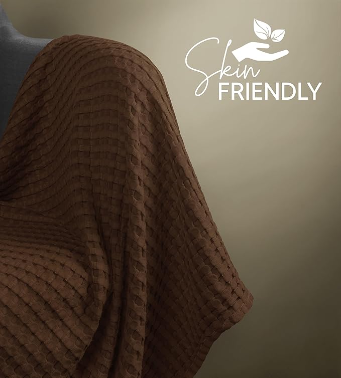 Utopia Bedding Brown 100% Cotton Waffle Blanket 300 GSM [Twin - 90x72 Inch] Soft Lightweight Breathable Bed Blanket for All Season