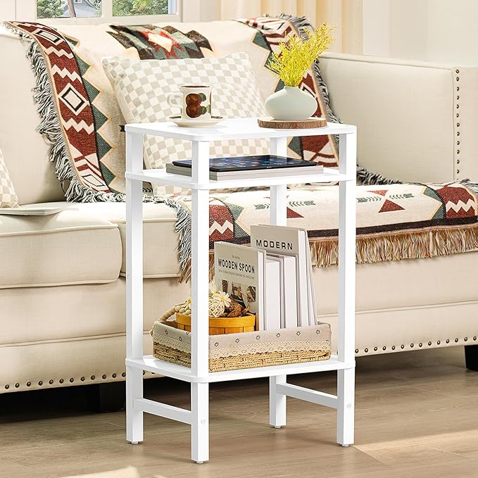 Side Table End Table Tall Night Stand 3-Tier 2 Pack for Living Room Bedroom Bathroom Office Furniture White