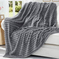 decorUhome Soft Fleece Grey Twin Blanket for Bed, Cozy Fluffy Plush Flannel Striped Throws for Couch Sofa, Lightweight Decorative Ribbed Fuzzy Blanket for Woman, 60x80 Inches
