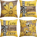 AVOIN colorlife Spring Home Sweet Home Bee Sunflower Throw Pillow Covers, 16 x 16 Inch Love Lives Here Summer Stripes Polka Dots Cushion Case for Sofa Couch Set of 4