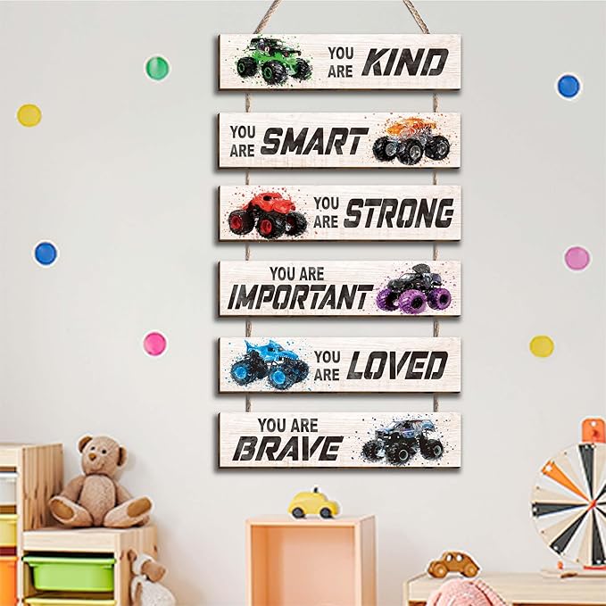 6 Pcs Racing Car Decor Kids Room Decor Plaque Sign, Inspirational Racing Car Wall Art Decor for Teens Bedroom Princess Toddler Room, Works of Art Made of Wood, Works of Art of Wood, Placards of Woods