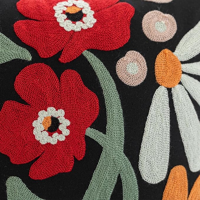 YIcabinet Pack of 2 Throw Pillow Covers,Colorful Flowers Embroidered Pillow Case Soft Decorative Pillowcases for Home Sofa Couch 18x18 Inch