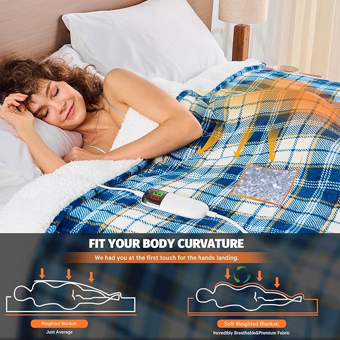 OCTROT Heated Weighted Blanket for Adults Throw/Twin Size 13Lbs, 50"x60", 2-in-1 Electric Heating Pad Lap Heavy Blanket for 120-140lbs, 10 Heat Level 1-8H Auto-Off, for Mom Women Men