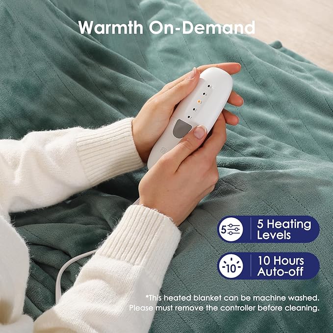 Heated Blanket Full Electric Blanket 72X84in - Fast Heating Blanket for Adults Ultra Soft Flannel Blankets with 5 Heat Levels & 10 Hrs Timer, Machine Washable, Bed Warm Blanket for Winter, Green