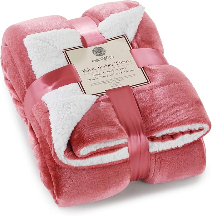Genteele Sherpa Throw Blanket Super Soft Reversible Ultra Luxurious Plush Blanket, 60 x 70 inches, Light Mahogany/White