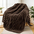 Exclusivo Mezcla Fleece Throw Blanket for Couch, Super Soft Striped Jacquard Bed Blanket, Lightweight Fuzzy Cozy for All Seasons, 50x60 Inches, Coffee