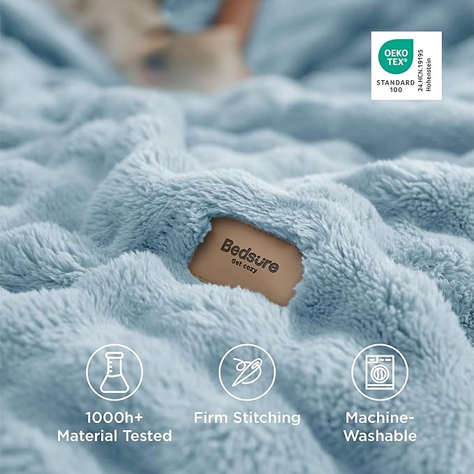 Bedsure 3D Fleece Bubble Blanket - GentleSoft Blue King Blanket for Bed Sofa Room Decor - Luxury Soft Cozy Gifts, Lightweight, All Seasons, Light Blue, 108"×90"