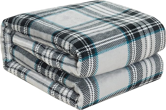 Elegant Comfort Luxury Velvety Feel Blanket, All-Season Lightweight Blanket, Ultra Plush, Soft, Cozy-Fuzzy Flannel Fleece for Couch, Sofa, Bed, Travel, Plaid Design, Twin/Twin XL, Silver Gray