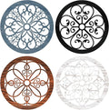 Yulejo 4 Pcs Thicken Rustic Wall Decor Farmhouse Kitchen Wall Round Art Wooden Hollow Carved Design Rustic Art for Living Room Bedroom Hallway Decor (9.8 x 9.8 Inch,Colorful)
