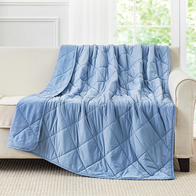 Cozy Bliss Cooling Blanket for Hot Sleepers Twin Size, Q-Max 0.45 Cooling Comfort Throw, Cold Blankets for Night Sweats Sleeping, Ultra-Cool Lightweight Breathable Summer Blanket for Bed, Blue