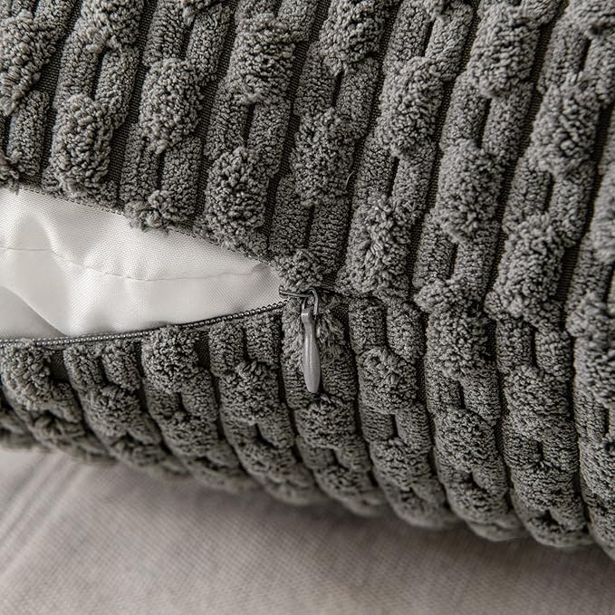 MIULEE Pack of 2 Decorative Throw Pillow Covers 18x18 Inch Soft Boho Striped Textured Corduroy Pillow Covers Modern Farmhouse Home Decor for Couch Bed Sofa Living Room Dark Grey