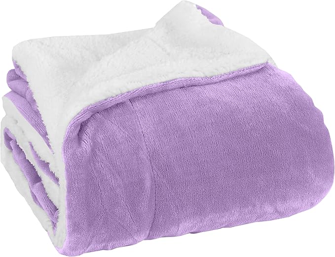 Elegant Comfort Luxury Ultra-Plush Velvet Touch Fleece Throw Soft, Warm, Cozy| Micromink Sherpa-Backing Reversible Blanket for Bed, Sofa and Couch, Solid Lilac