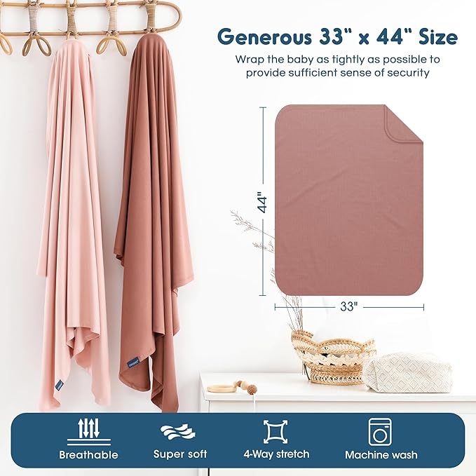 GRSSDER 2 Pack Newborn Swaddle Blanket, Ultra Soft Stretchy Jersey Knit Extra Large Size 33 x 44 Receiving Blankets for Easy Swaddling Baby Snug and Cozy