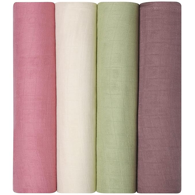 Momcozy Muslin Swaddle Blankets, 4-Pack Breathable and Skin-Friendly Receiving Blankets, Swaddle Blanket Shower Gifts & Baby Registry Essentials, Large 47"x47", Soft Pastels